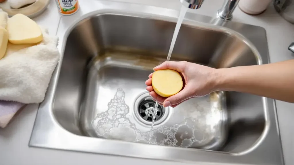 Einde aan bacteriën en hardnekkige vlekken: ontdek waarom het wrijven van een aardappel over je gootsteen het verschil maakt