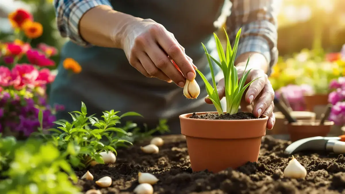 In Nederland stoppen professionele tuiniers een teentje knoflook in hun bloempotten om hun planten te beschermen