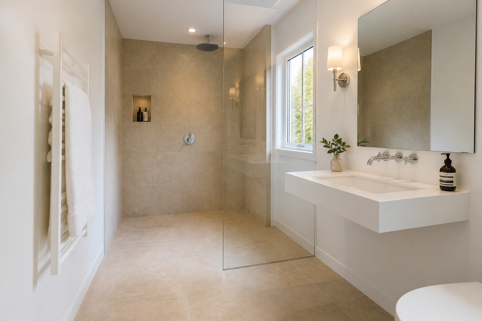 Kleine badkamer met inloopdouche: idee&euml;n om het couloireffect te voorkomen