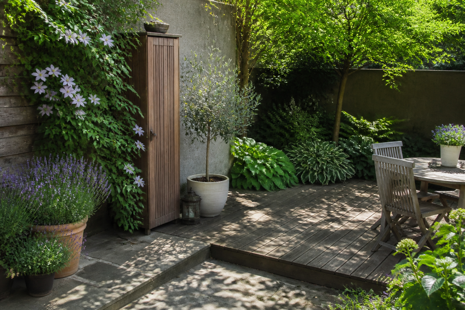 Tuinplan voor een kleine tuin: terras, planten en opbergruimte indelen